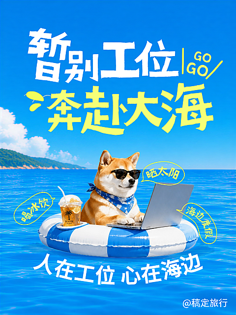 旅游出行海边行程分享攻略创意小红书封面