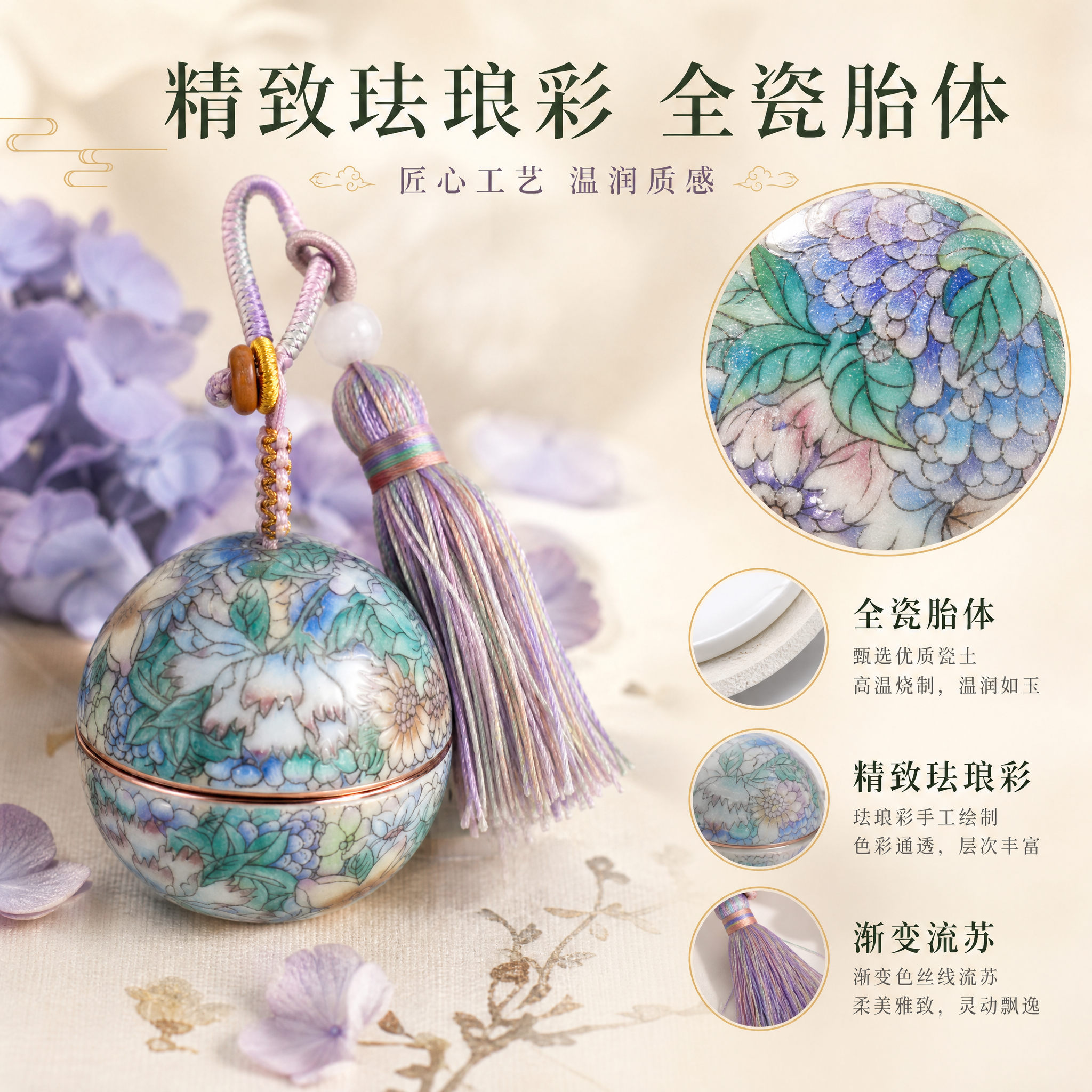 [主图-2] 国风万花款珐琅彩陶瓷分装罐钥匙扣挂件 核心工艺卖… - 图片创意预览