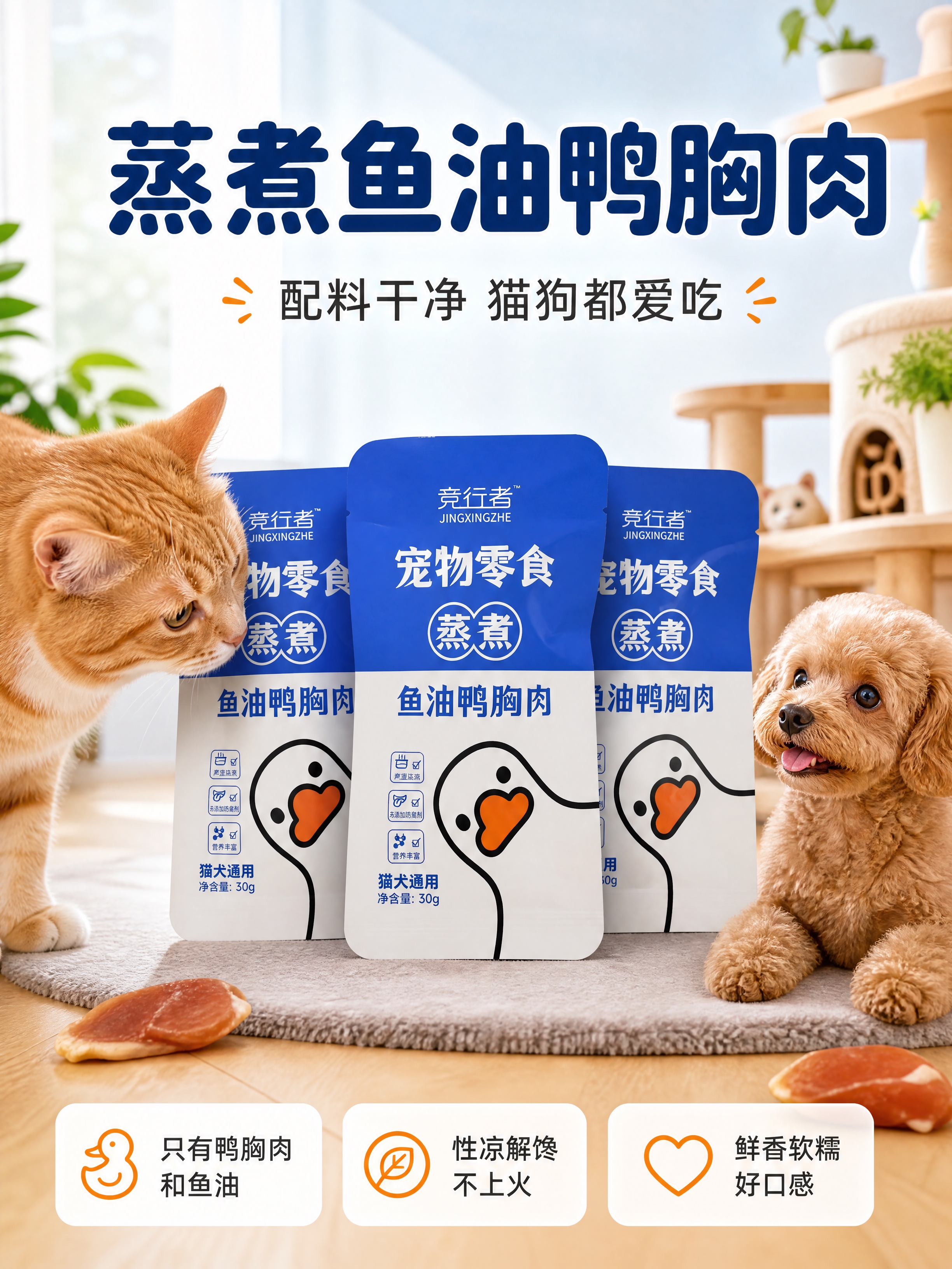 [商品] 使用【图1】【图4】竞行者蒸煮鱼油鸭胸肉宠物零食包装… - 图片创意预览