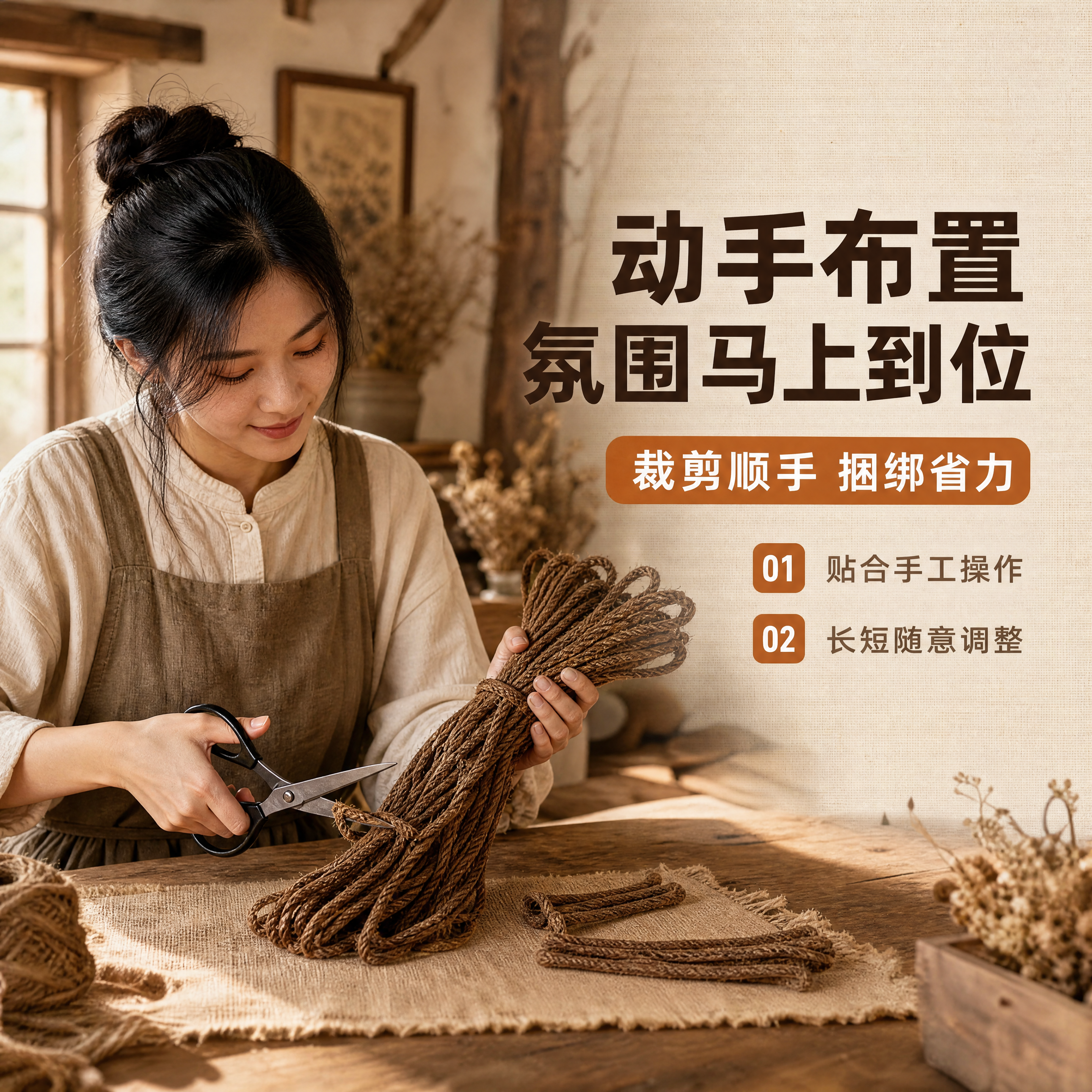 【商品】以【图1】整捆棕绳为主体素材，【图2】手部握持方式作为… - 图片创意预览
