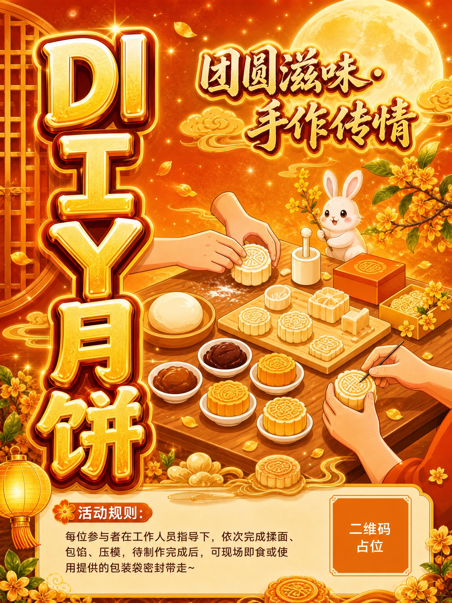 将这张DIY月饼海报（图1）改造成图2的国潮金秋金色立体字风格… - 图片创意预览