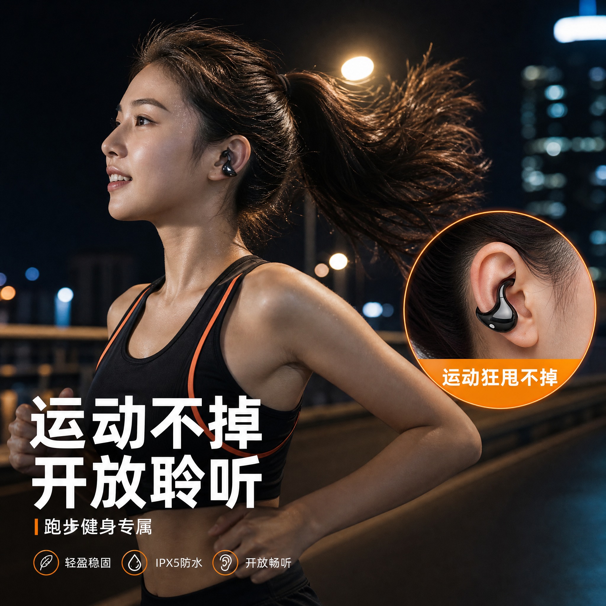 [主图-4] LKP蓝牙耳夹式耳机 运动场景使用图 跑步运动佩… - 图片创意预览