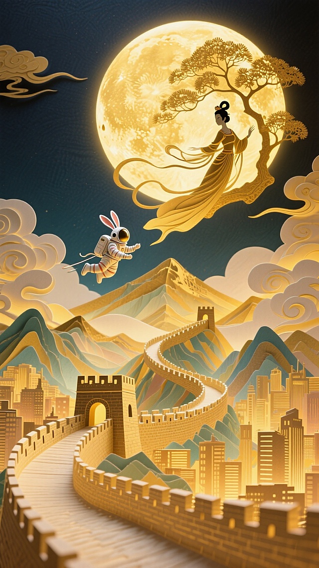 纸雕艺术/新奔月##中秋国庆·双节献礼