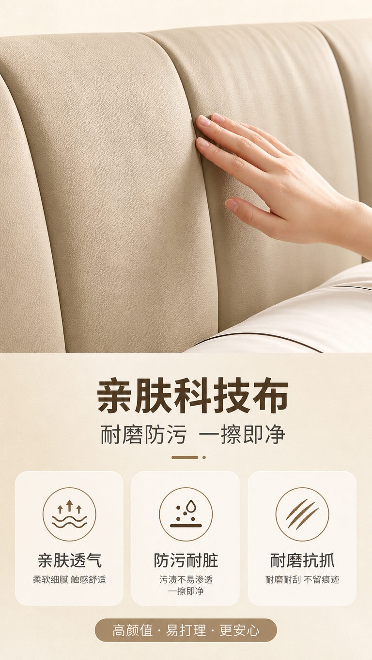 [商品] 使用【图1】卡其米色落地围边布艺软包床；保留科技布面… - 图片创意预览