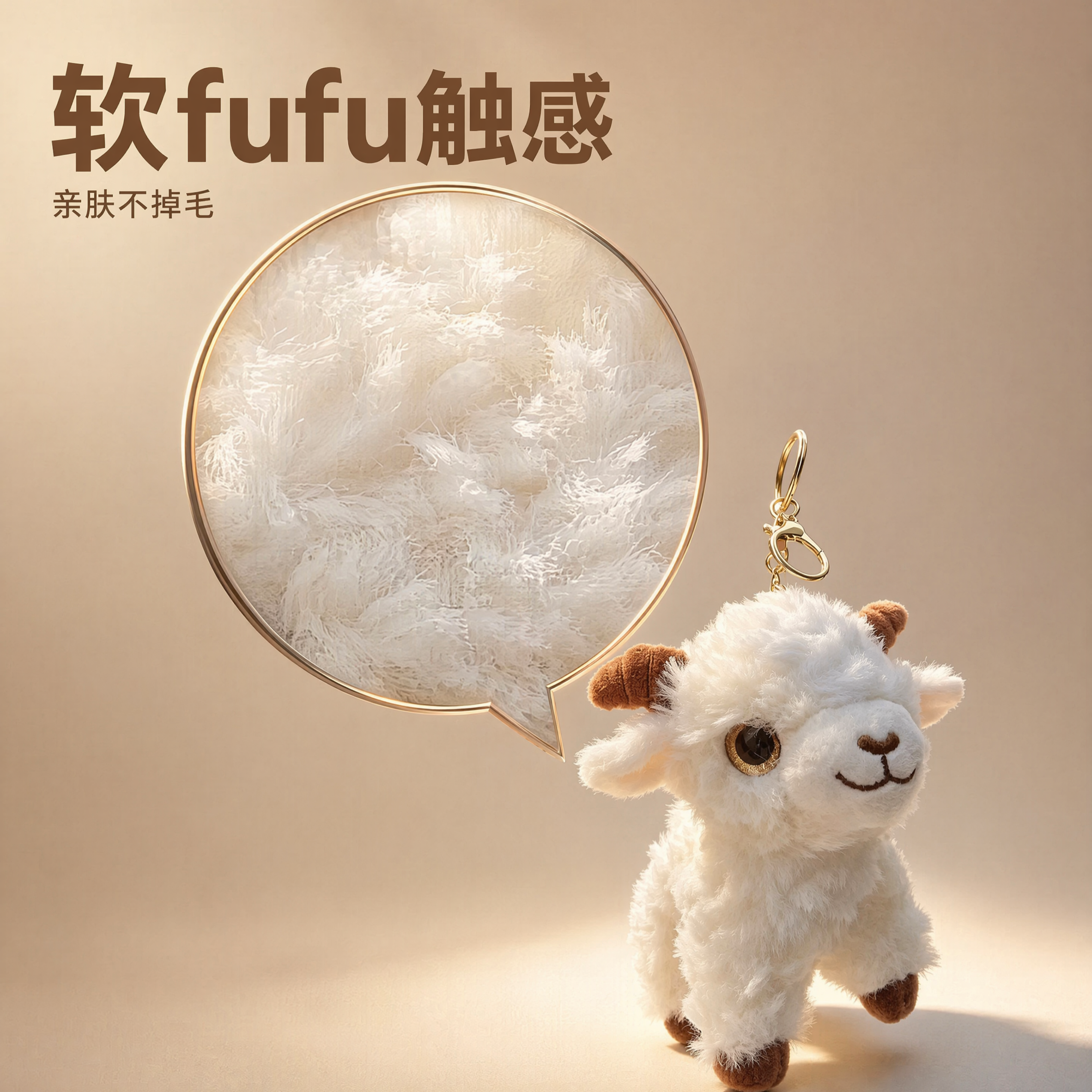 [主图-3] 新疆小羊毛绒挂件材质微距展示 [氛围风格] 高级… - 图片创意预览