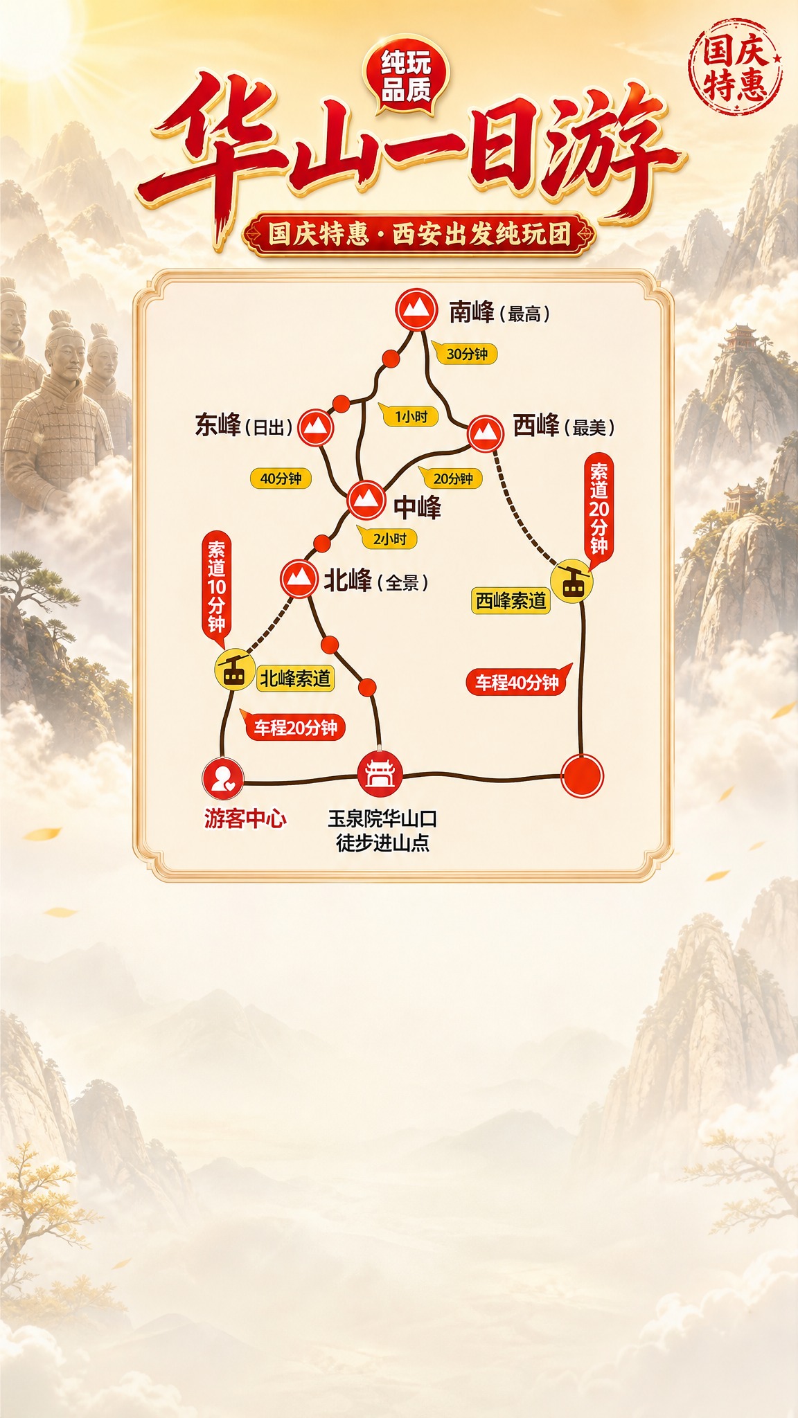 重新设计西安华山一日游国庆特惠直播背景图，竖版9:16。整体风… - 图片创意预览