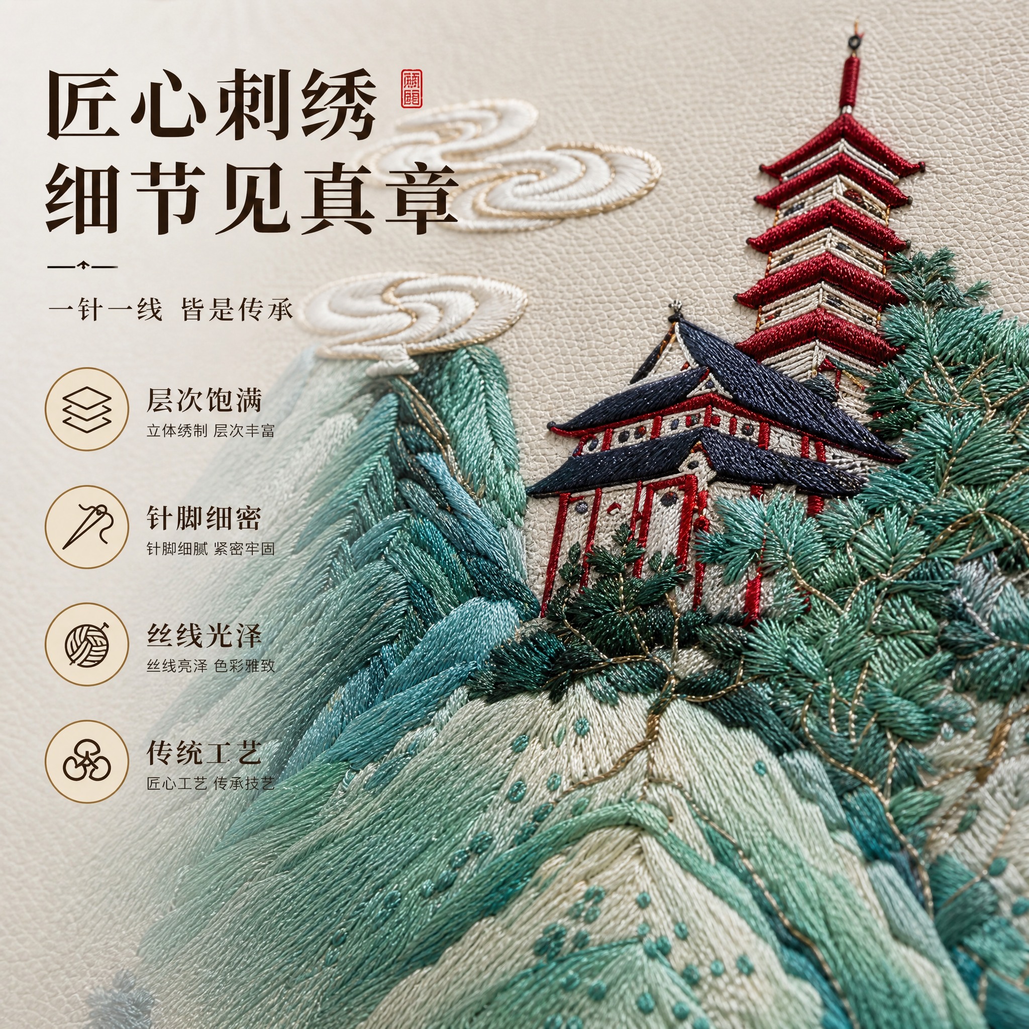 淘宝天猫电商主图，正方形1:1比例，刺绣硬包背景墙细节展示图。… - 图片创意预览