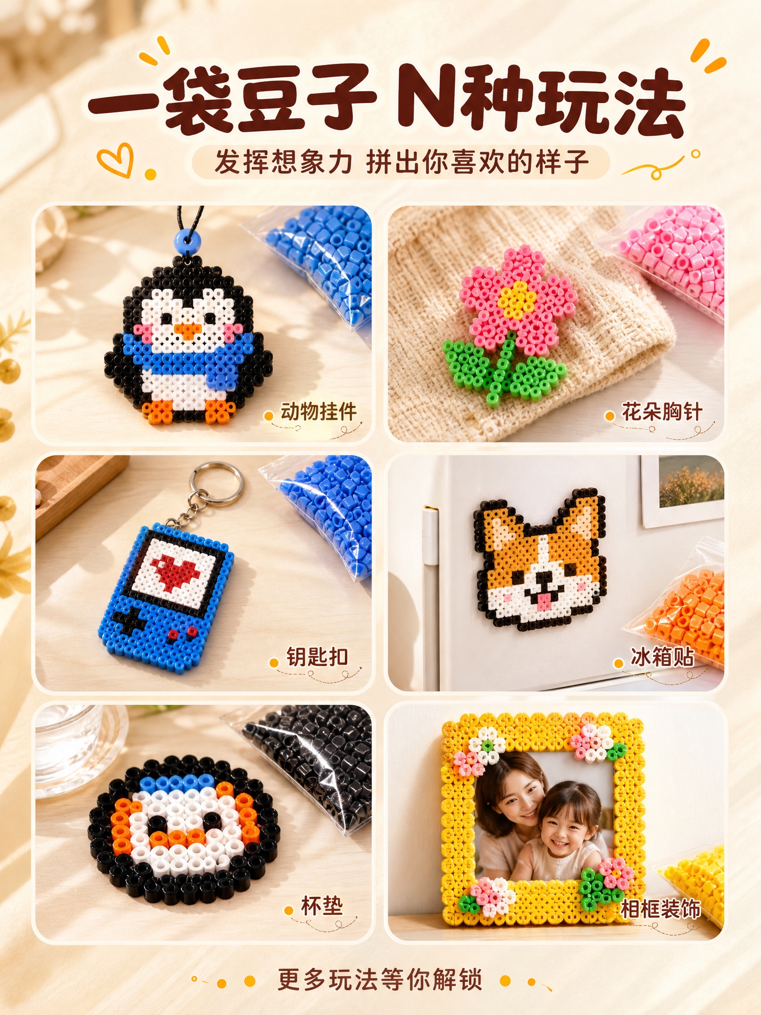 [商品] 使用【图1】【图5】拼豆及成品；保留拼豆颗粒形态和颜… - 图片创意预览