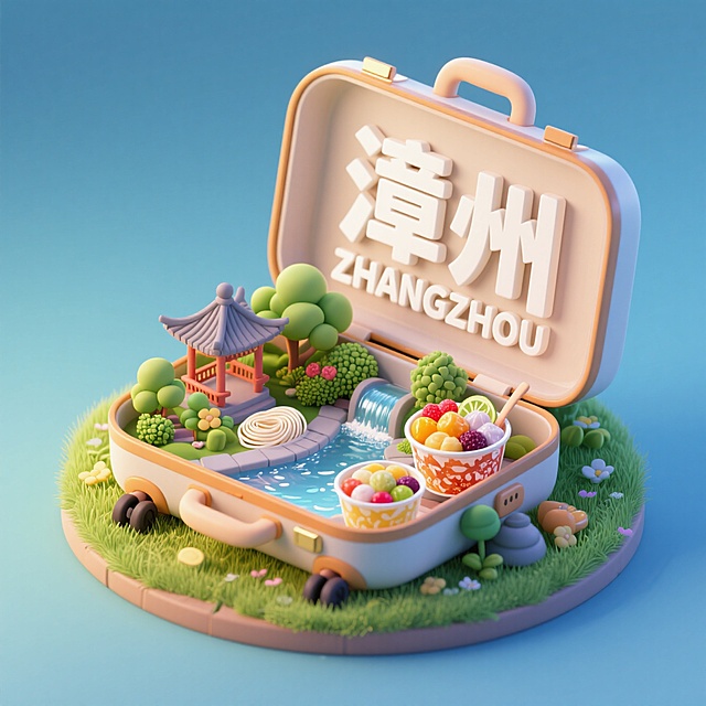 清新软3D风，微缩艺术展现漳州美景与美食，卡通感十足，创意独特。