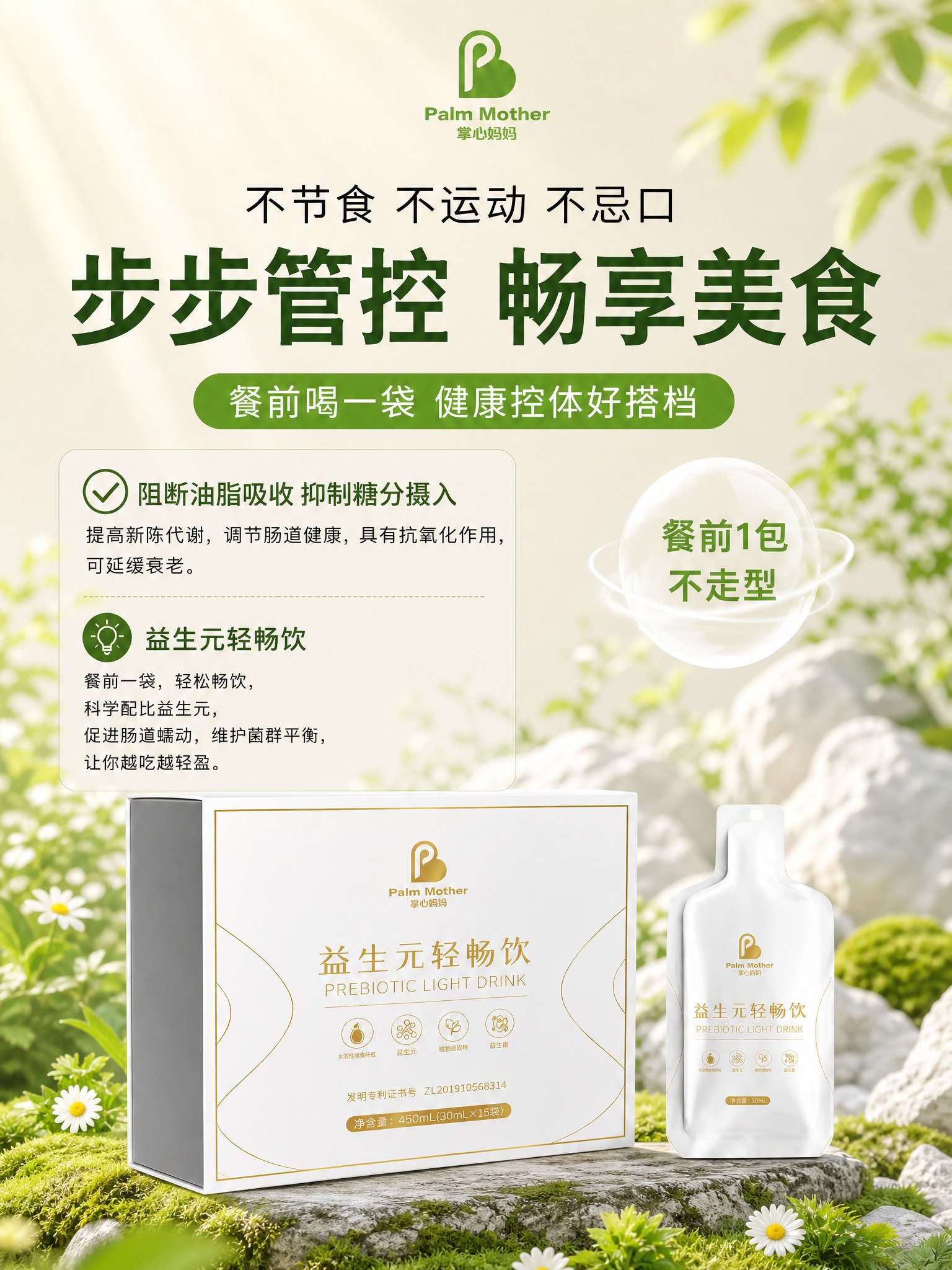 [主图-1] 首图点击率型，益生元轻畅饮产品主视觉海报，突出餐… - 图片创意预览