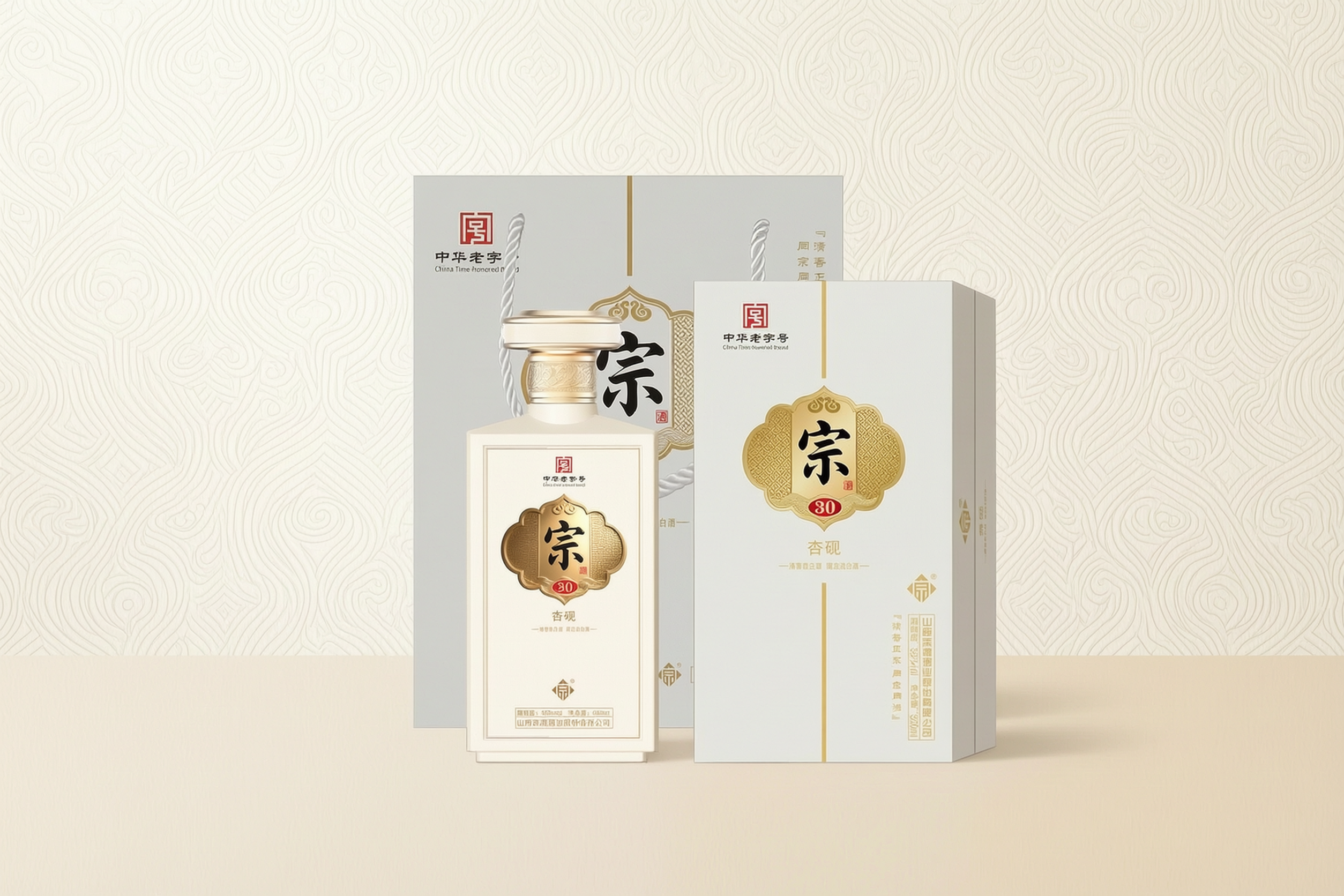 为这款高端清香型白酒生成背景图，新中式轻奢风格，浅米白与暖金色… - 图片创意预览