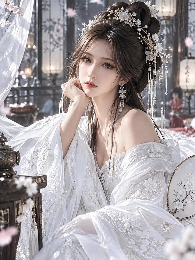 基于原图仅调整整体色调与光影风格，人物、妆造、服饰、场景构图全部保持不变：将画面从偏黄暖调改为中性白平衡，彻底去除泛黄的暖色滤镜与复古感，白色衣物还原为纯净冷白，肤色通透自然；整体氛围清澈、纯净、充满仙气，光线干净通透；采用电影级光影，明暗层次细腻，受光面立体分明，细节精美锐利。画面中不要出现任何文字。
