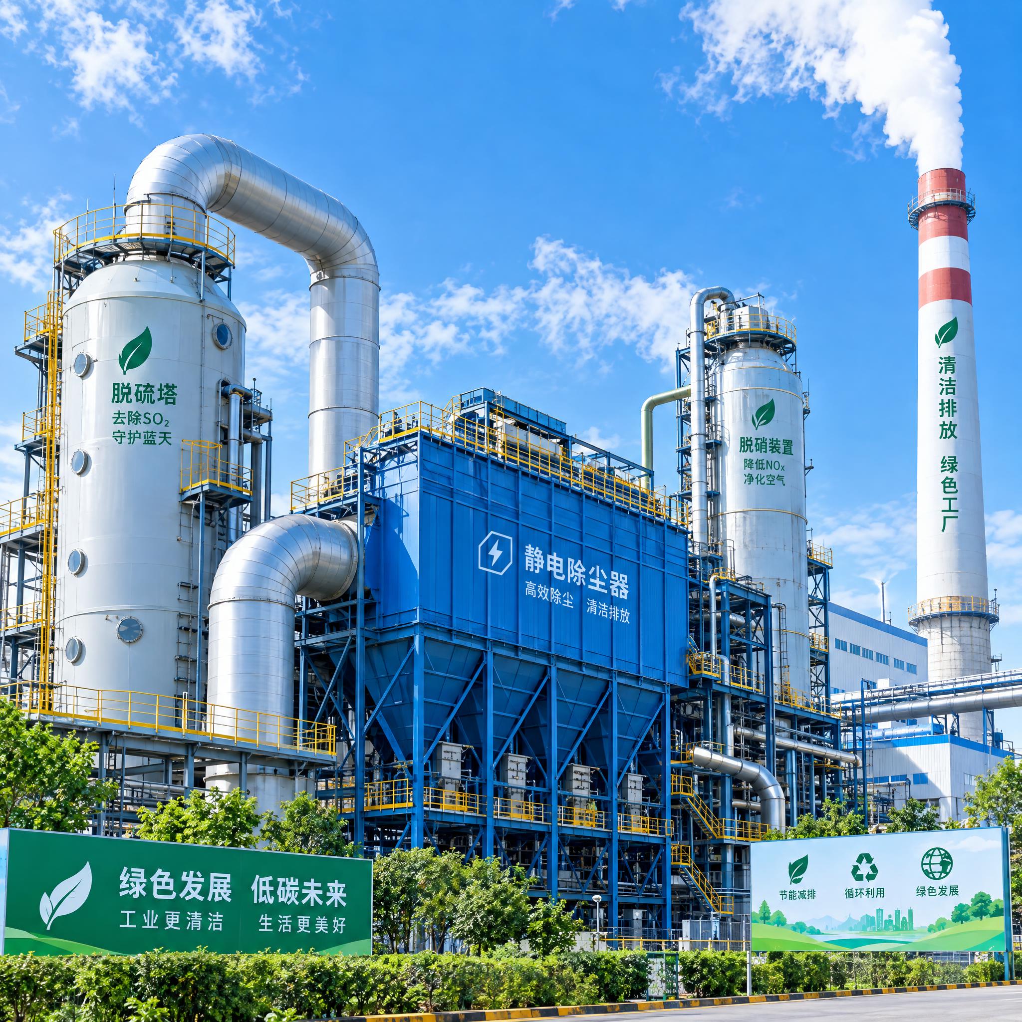 工业尾气治理环保场景，大型工厂的尾气处理装置，脱硫脱硝设备、静… - 图片创意预览