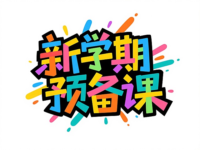 文案“新学期 预备课”。彩色涂鸦文字，力量感，街头涂鸦风格，白底