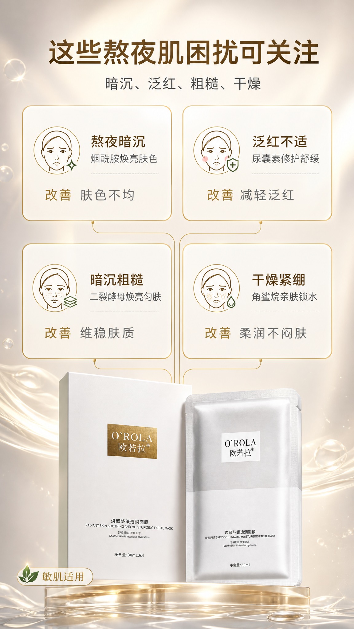 [商品] 使用【图1】欧若拉焕颜舒缓透润面膜：白色外盒与银白单… - 图片创意预览