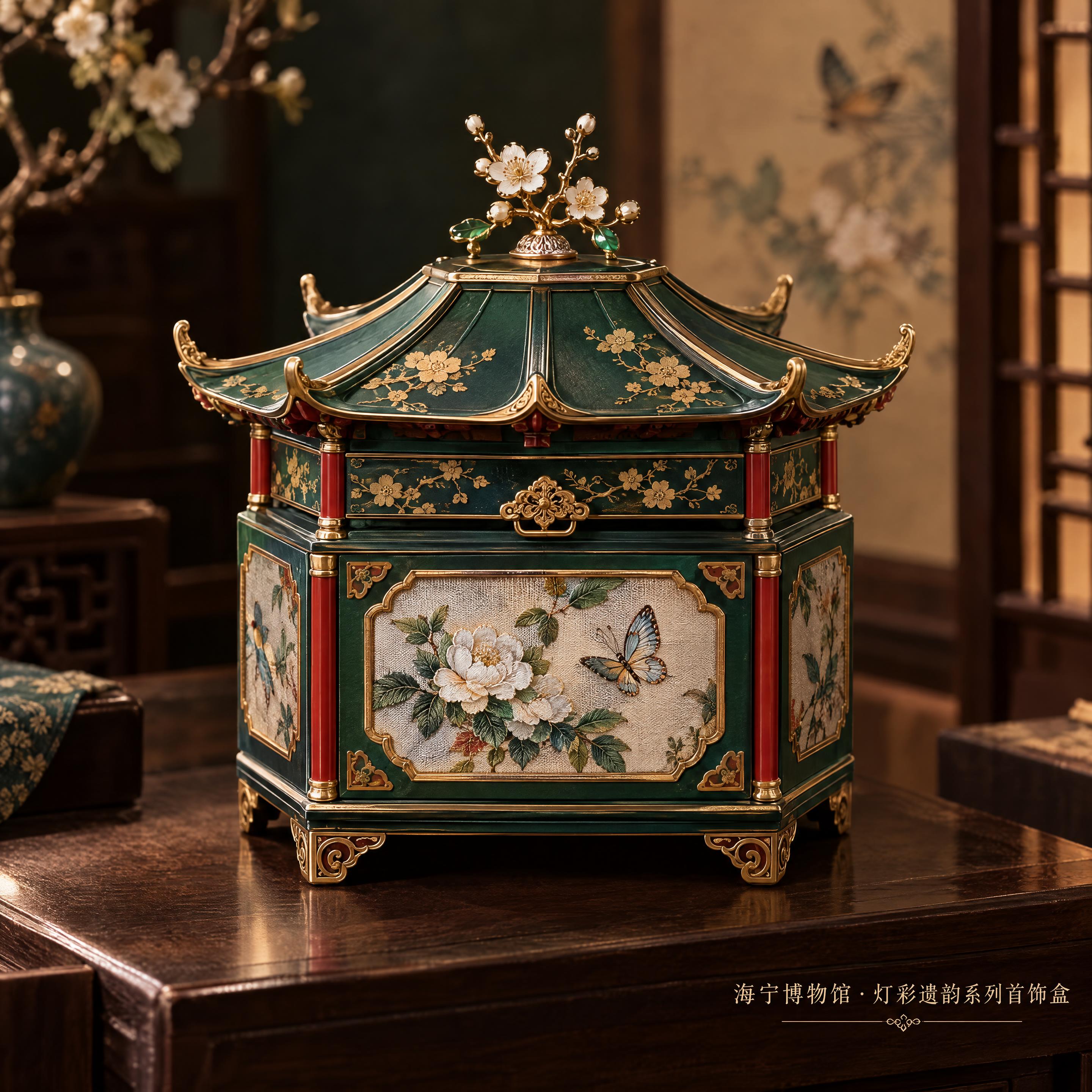 海宁博物馆文创产品最终效果图，精致古风八角首饰盒，灵感来源于传… - 图片创意预览