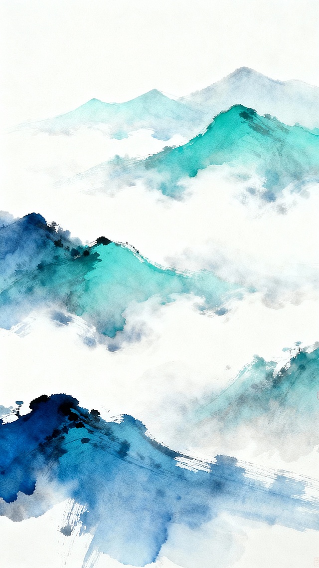 青色云雾山水背景