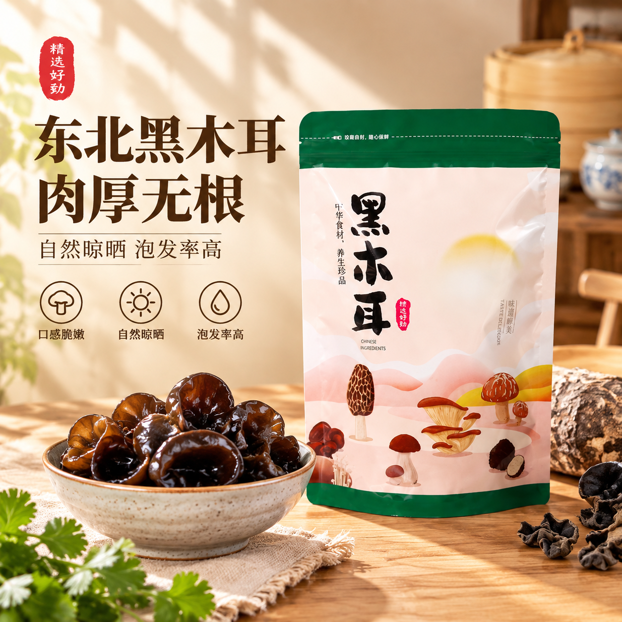 [单张主图] 东北黑木耳干货 高级氛围感主图 淘宝天猫1:1首… - 图片创意预览