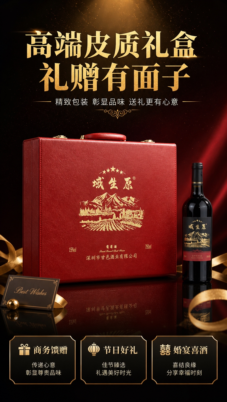 [商品] 使用【图5】域生原红色皮质礼盒装与单瓶红酒；保留红色… - 图片创意预览