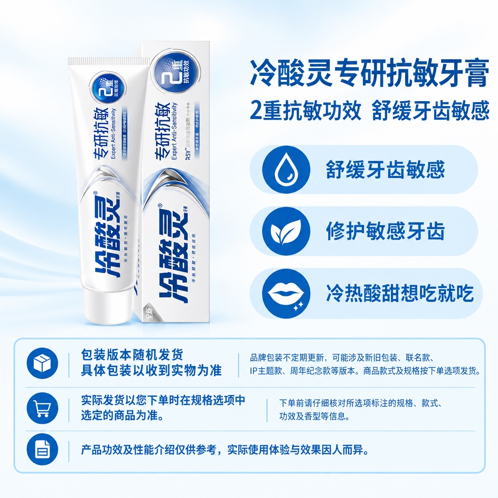 复刻指定电商主图版式，1:1方图。左侧商品区放置冷酸灵专研抗敏… - 图片创意预览