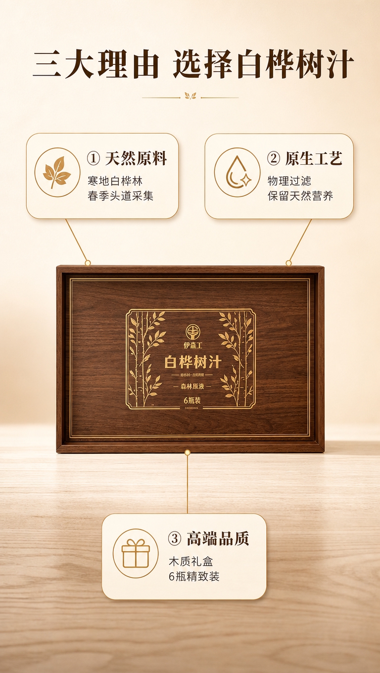 [商品] 使用【图1】伊森工白桦树汁木质礼盒（6瓶装）；保留礼… - 图片创意预览