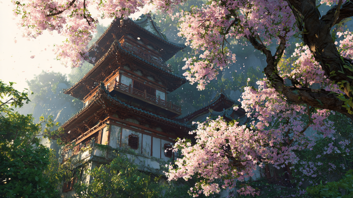 望江楼枇杷树全景，花瓣飘落预览效果