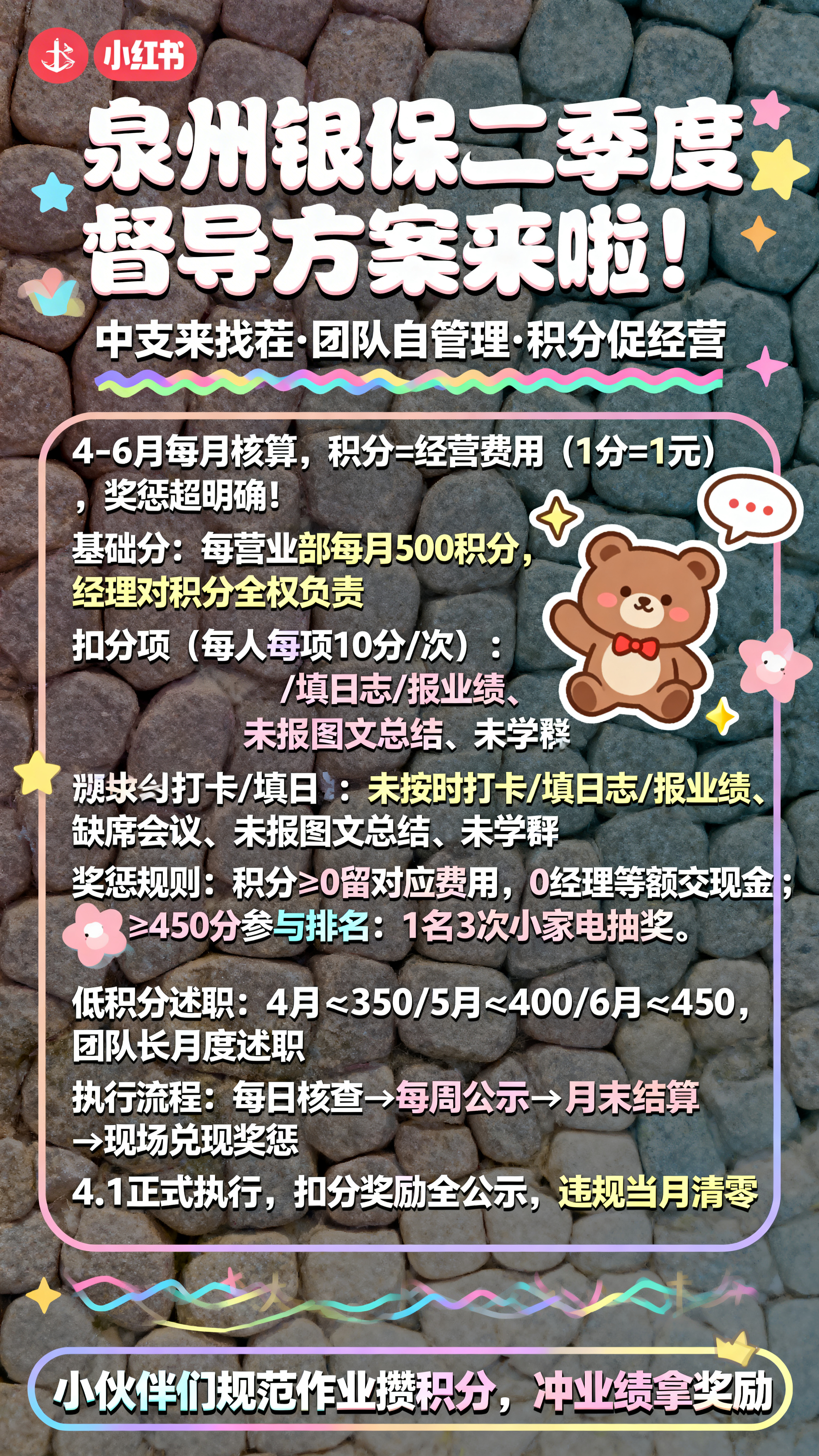 小红书可爱风格图文海报，标题文字“泉州银保二季度督导方案来啦！… - 图片创意预览