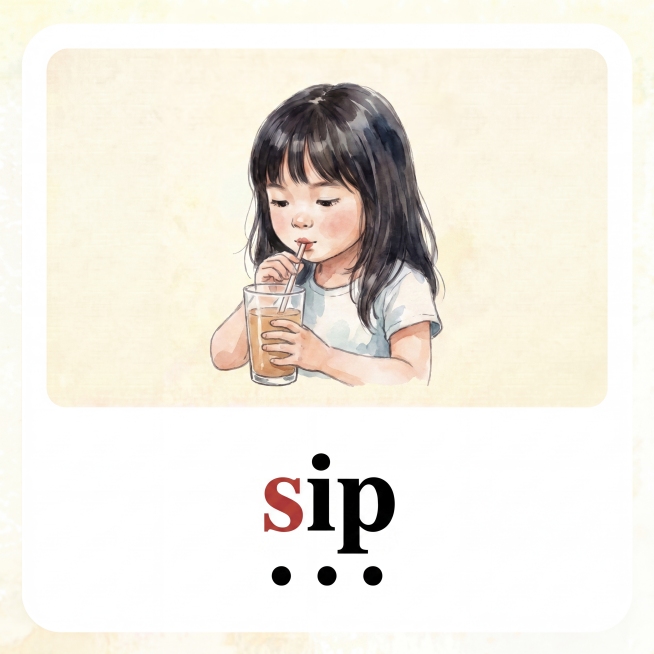 基于最终模板（https://dify-grsai.dancf.com/images/2e062af3776a45ad90861e9c66646862.png），生成带发音点标注的 'sip' 卡：预览效果