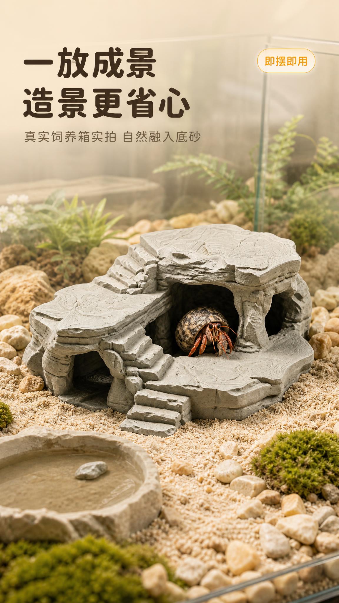 [商品] 使用【图3】石灰灰款寄居蟹仿生岩石躲藏窝；保留其哑光… - 图片创意预览