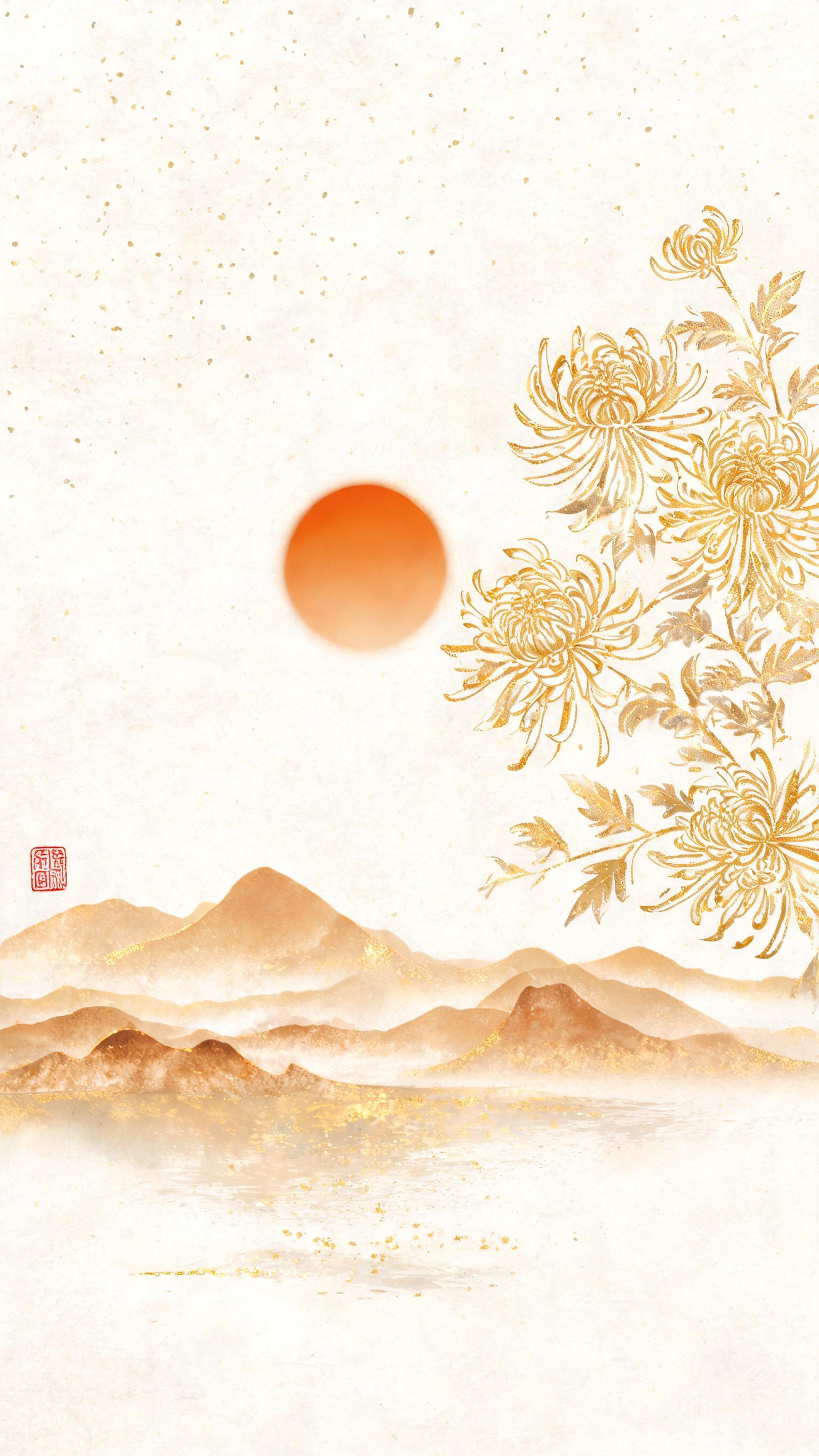 新中式国风海报，金箔细闪水墨插画风格。画面右侧是鎏金线条勾勒的… - 图片创意预览
