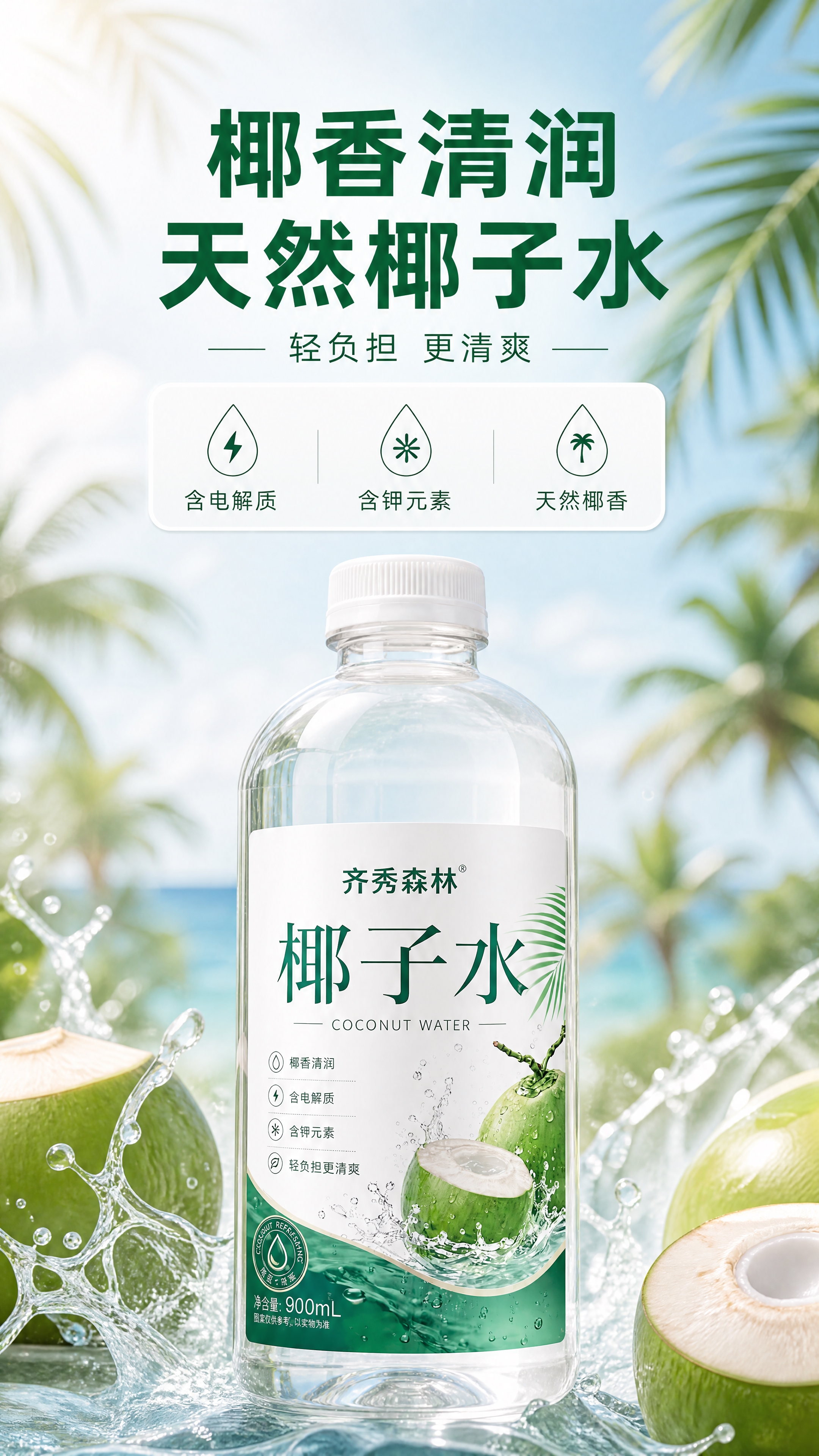 [商品] 使用【图1】齐秀森林椰子水产品图；保留透明瓶身、白色… - 图片创意预览