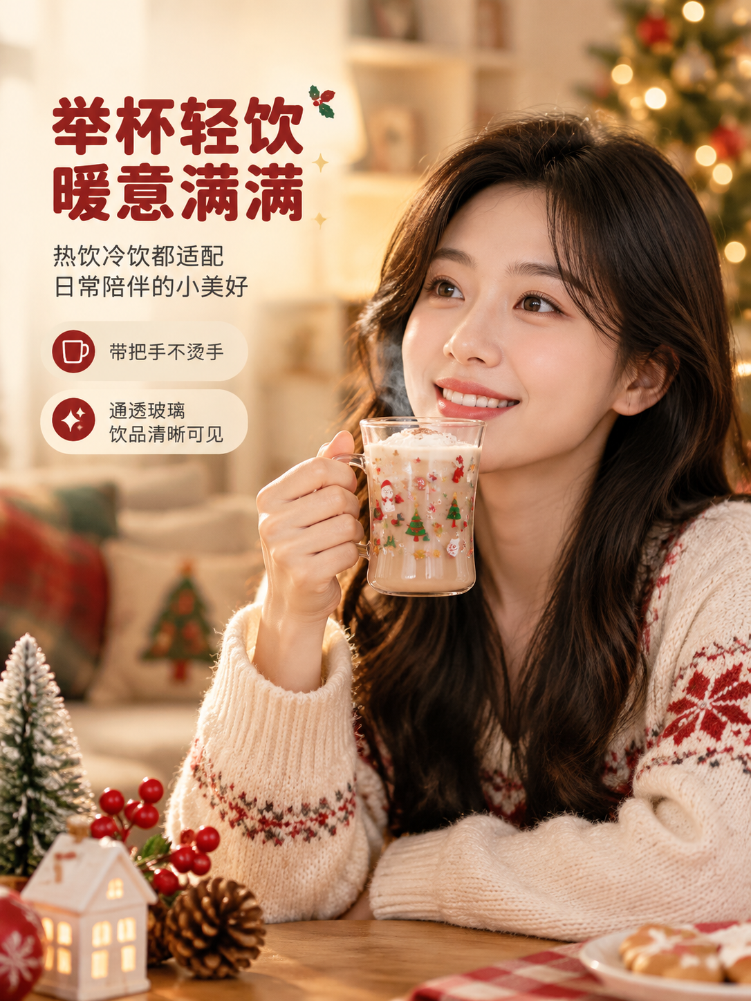 [商品] 使用【图2】圣诞图案玻璃杯；保留杯子造型、圣诞图案、… - 图片创意预览