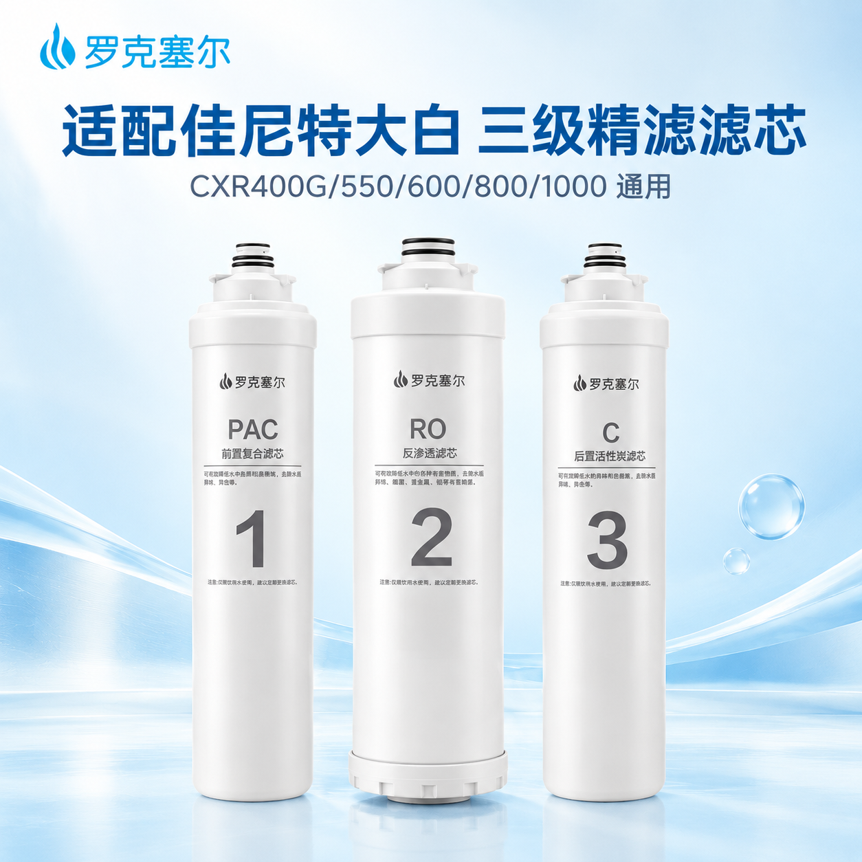[主图-1] 商品识别与核心利益，展示罗克塞尔三级净水器滤芯套… - 图片创意预览