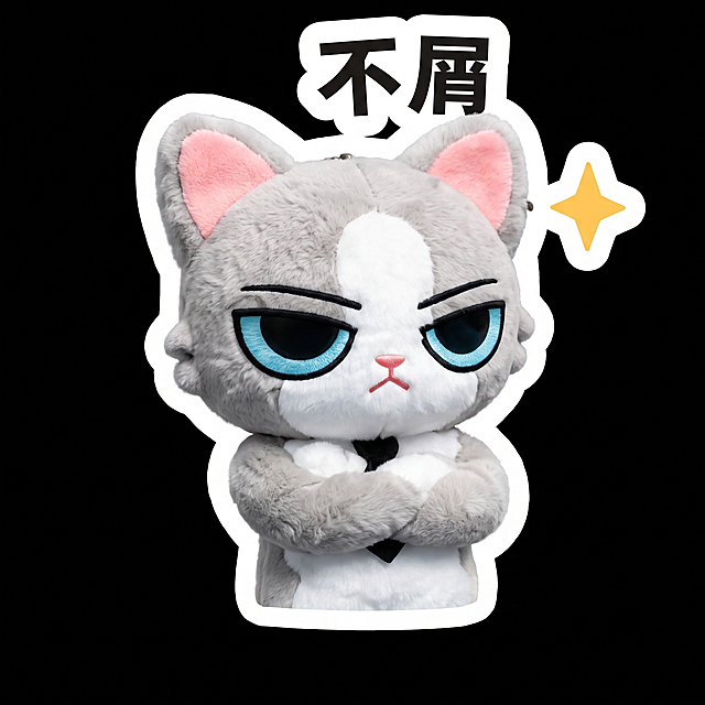 裁剪并提取出编号04的猫咪表情包，保留完整的猫咪和文字，背景保持黑色，只保留04这一个猫咪贴纸