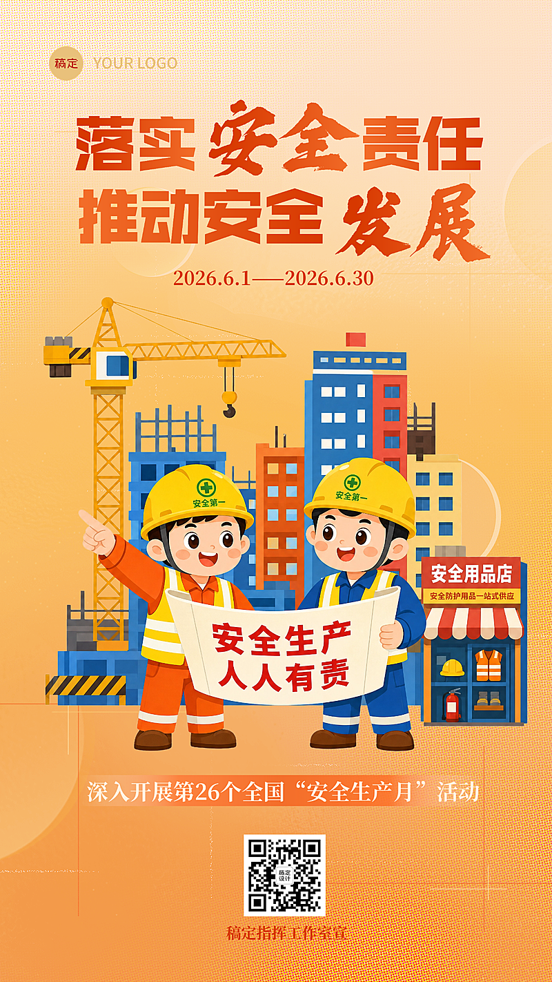 全国安全生产月公益宣传卡通风竖版海报