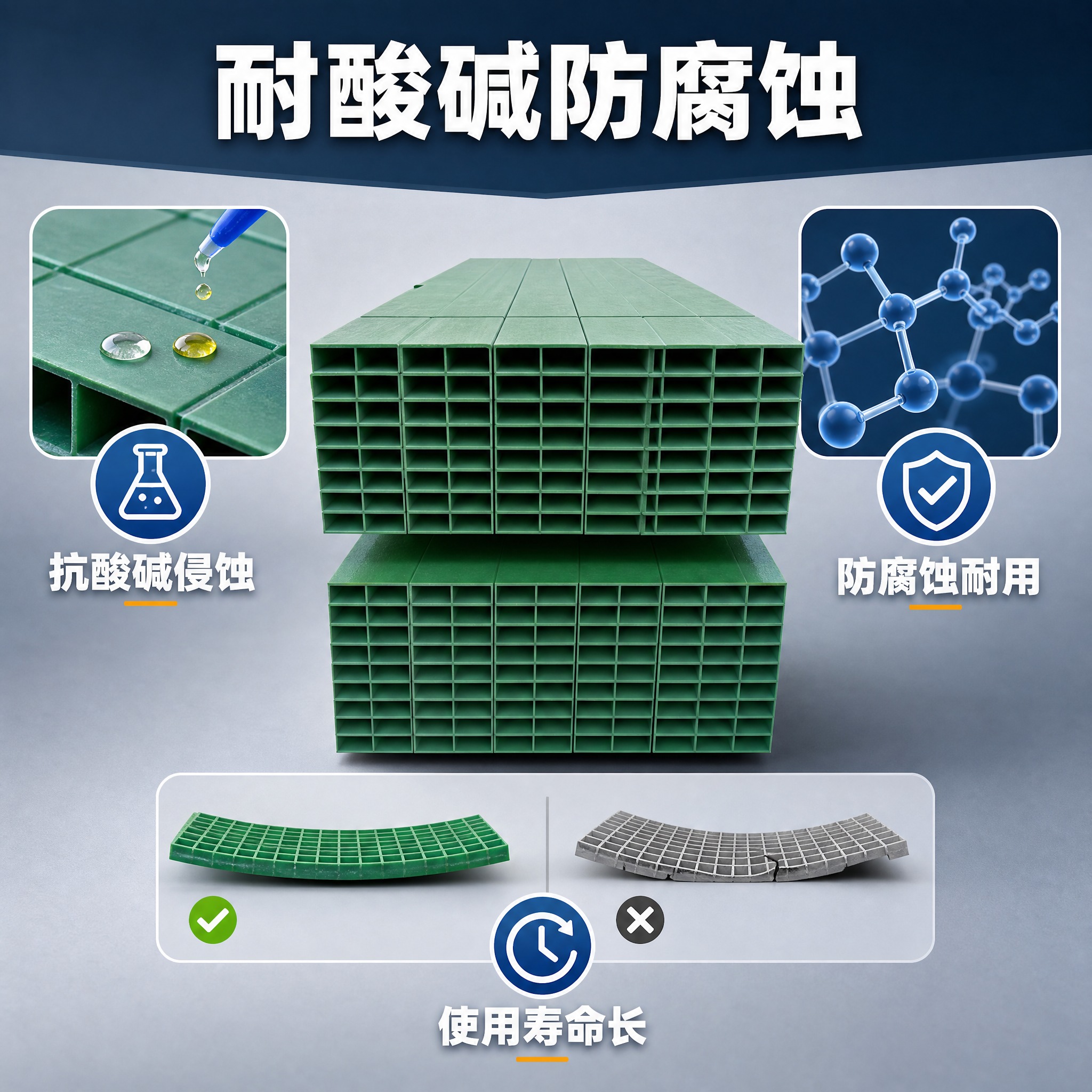[主图-2] 核心亮点图，主题为耐酸碱防腐蚀性能展示，证明玻璃… - 图片创意预览