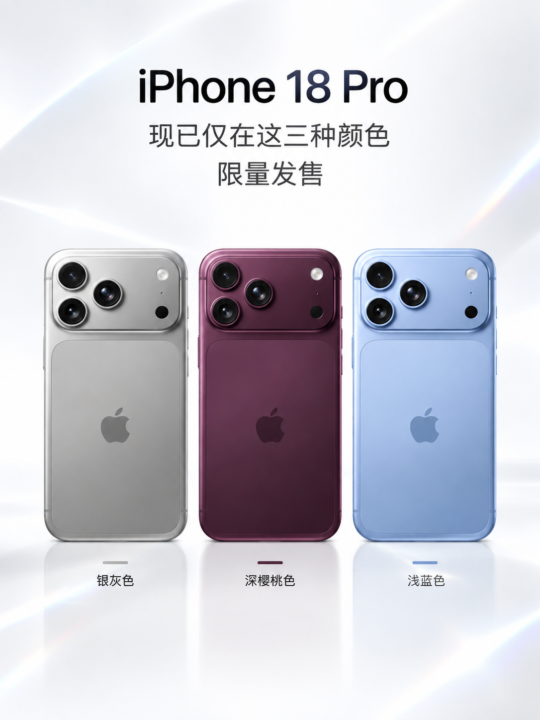 基于参考图进行重绘，保持三款iPhone 18 Pro手机的颜… - 图片创意预览