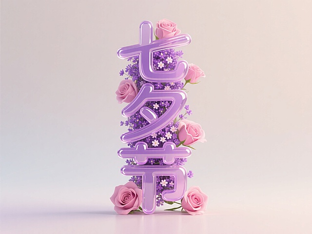 3d创意字体，玻璃材质赋予，更加真实生动，花朵点缀更加美观浪漫
