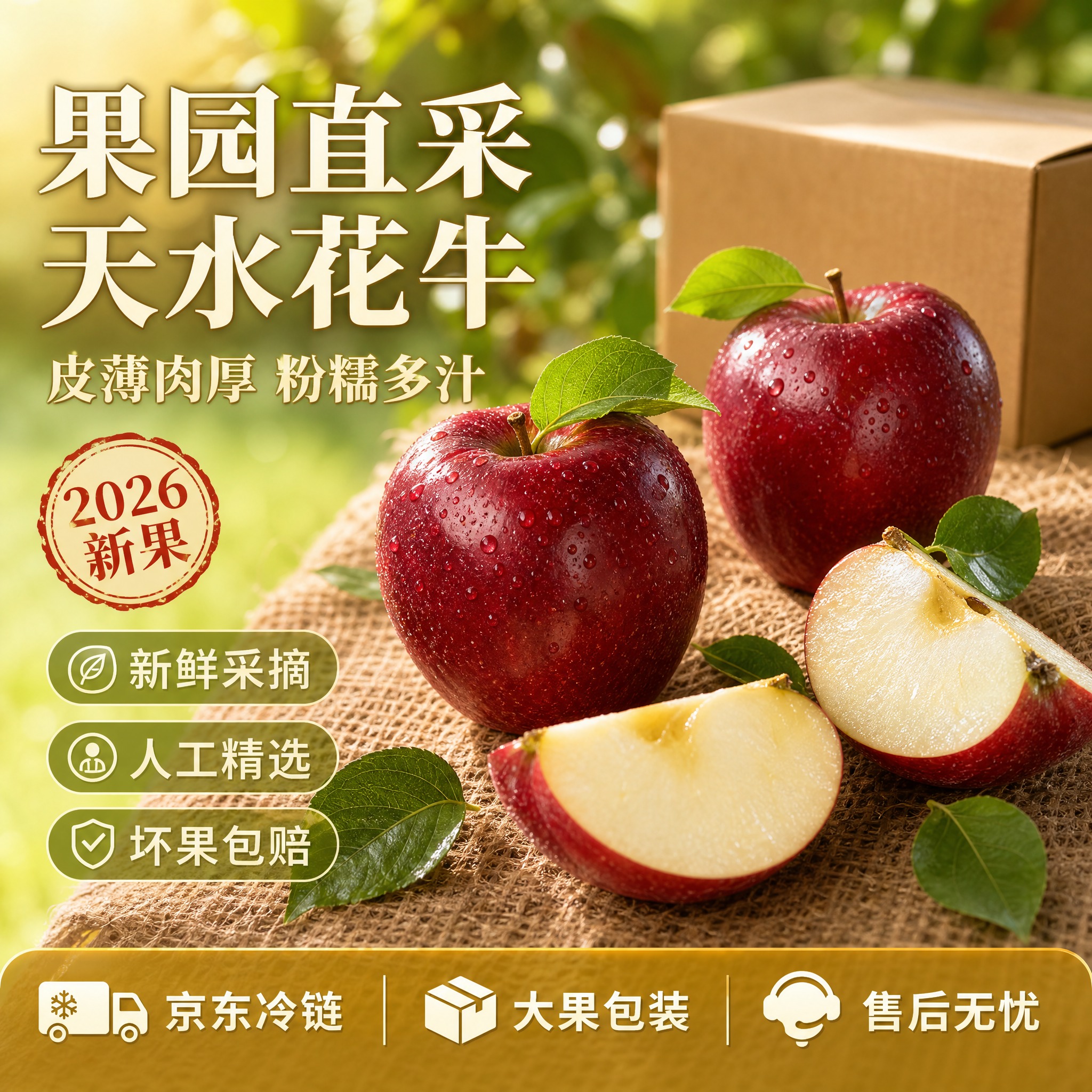 [主图-2修正] 版本2·带叶整果+切瓣：天水花牛苹果精品主图… - 图片创意预览