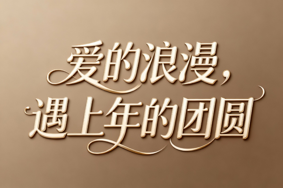 生成     爱的浪漫，遇上年的团圆  艺术字体  错落有致 大气时尚有曲线预览效果