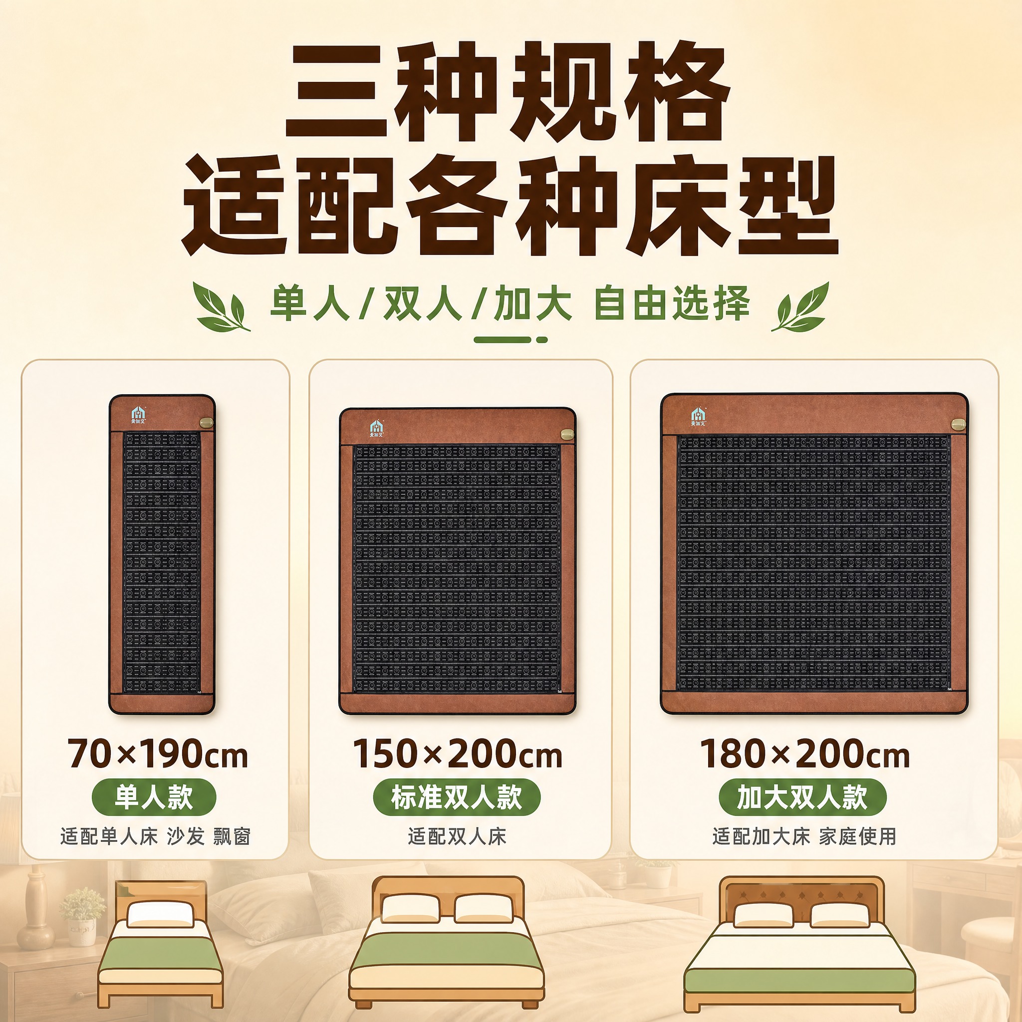 [主图-3] 主题：三种规格可选 适配多数床型。展示产品多尺寸… - 图片创意预览