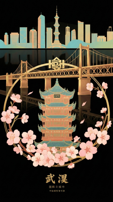 往里面在添加一些武汉显著地标如长江大桥预览效果