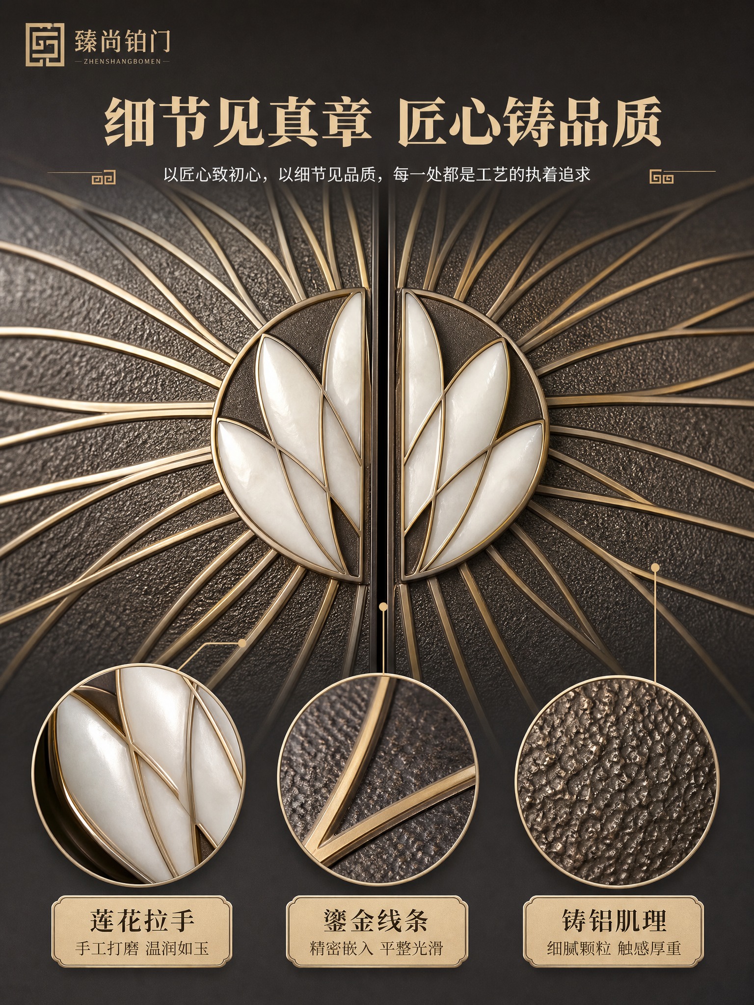 [商品] 使用【图1】莲花放射纹全铝别墅双开大门；保留深古铜色… - 图片创意预览