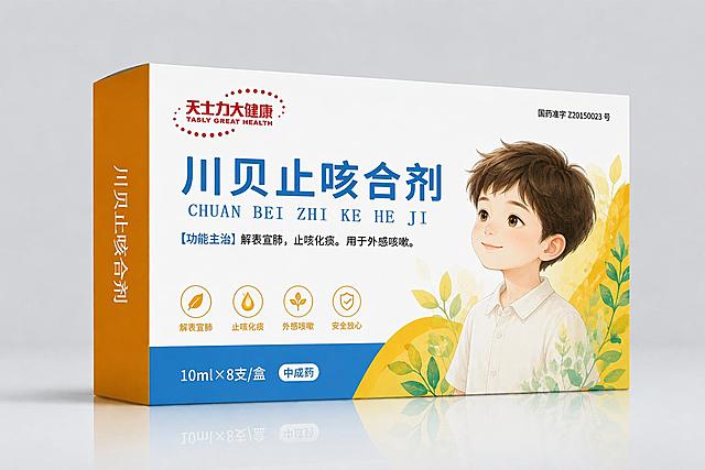 将药盒右侧的女性形象替换为一个可爱的小男孩形象，小男孩年龄约6-8岁，面带温和微笑，穿着简洁的浅色衣服，画风与原包装的插画风格一致（清新柔和的手绘插画风格），人物位置和大小与原女性形象基本保持一致，周围的黄色植物背景和药盒上的所有文字、logo、图标、排版布局均保持不变，整体色调和谐，符合儿童药品外包装的温馨健康形象