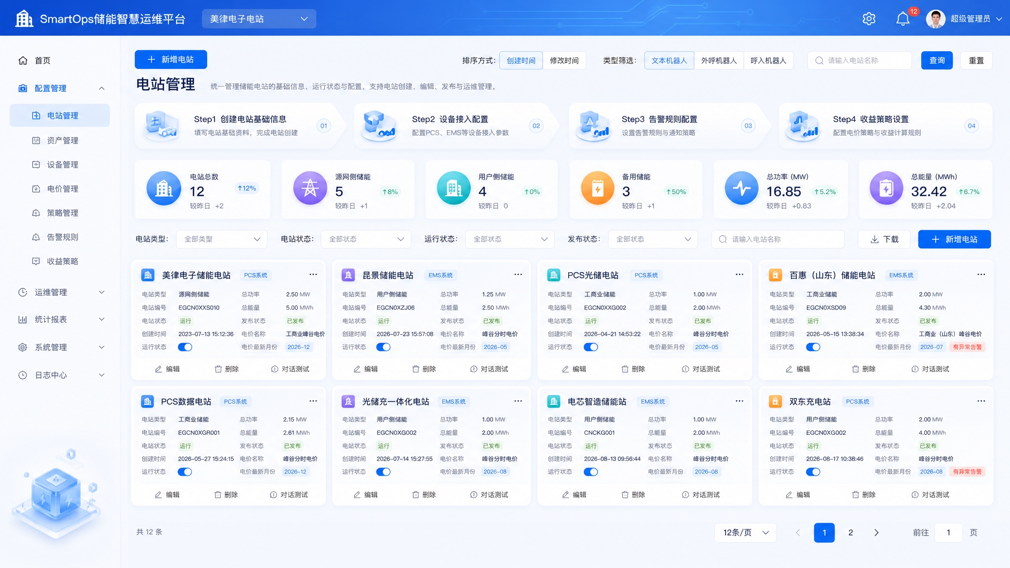 电化学储能电站运维系统-电站管理页面高保真UI设计，卡片颜色参… - 图片创意预览