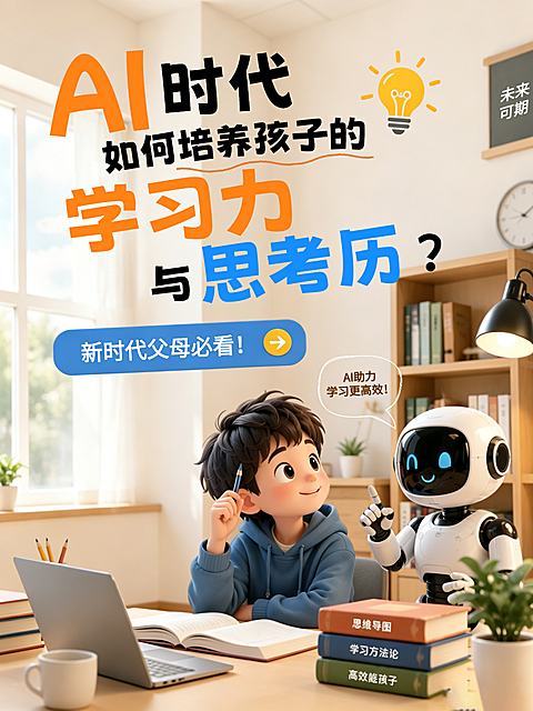 小红是AI时代学习力封面 AI时代如何培养孩子学习与思考 AI创意封面 AI时代