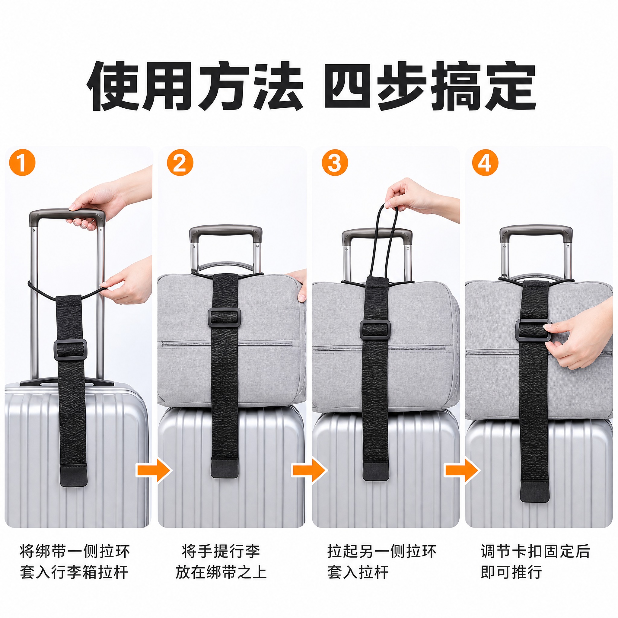 [主图-4] 使用步骤 四步图解 行李箱绑带使用方法 [统一基… - 图片创意预览