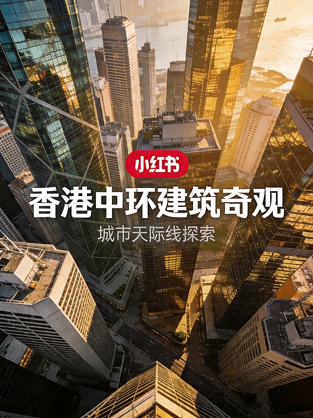 香港中环密集高楼俯拍实拍图，城市建筑丛林奇观，现代都市建筑美学，高清写实摄影，作为小红书封面底图