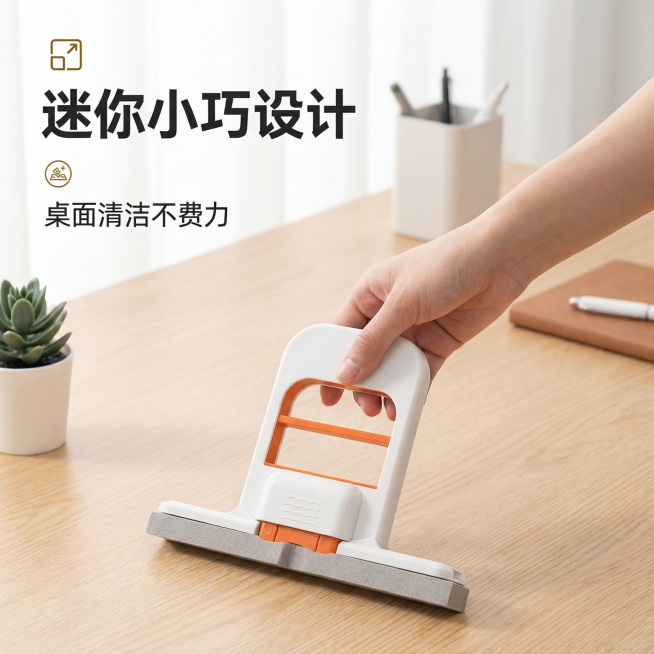 [主图 2] 迷你小巧设计卖点展示
[氛围/风格] 干净简约实景风格，明亮自然光，突出产品小巧便捷特点
[画面元素] 保持产品外观与原图完全一致，一只手（亚洲女生手掌）轻松握住迷你拖把，直观展示产品大预览效果