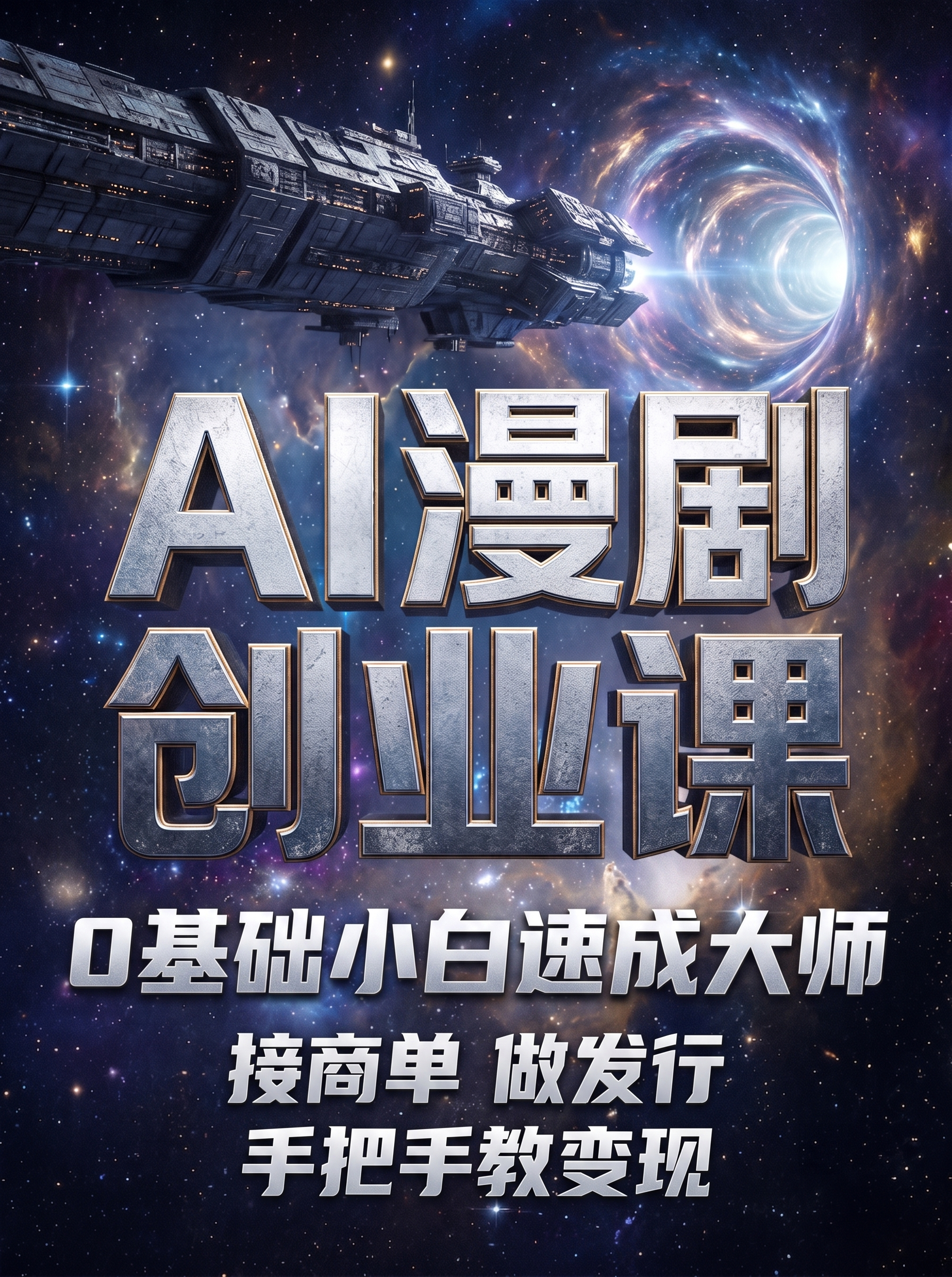 把 AI漫剧创业课 几个字缩小二分之一，然后加上文案：0基础小… - 图片创意预览